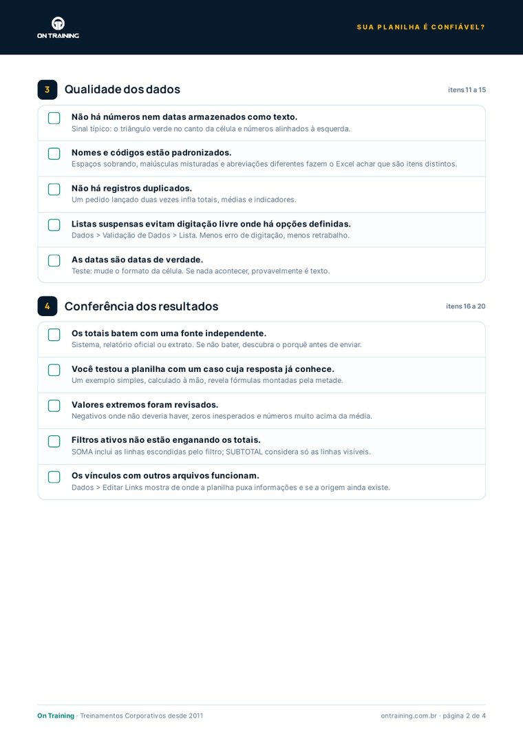 Página 2: qualidade dos dados e conferência dos resultados